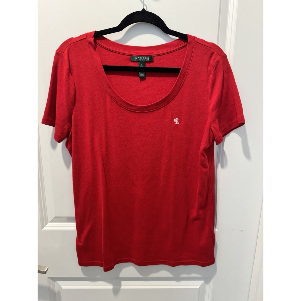 Lauren Ralph Lauren Cotton Women's Red T Shirt Size XL Excellent Preowned